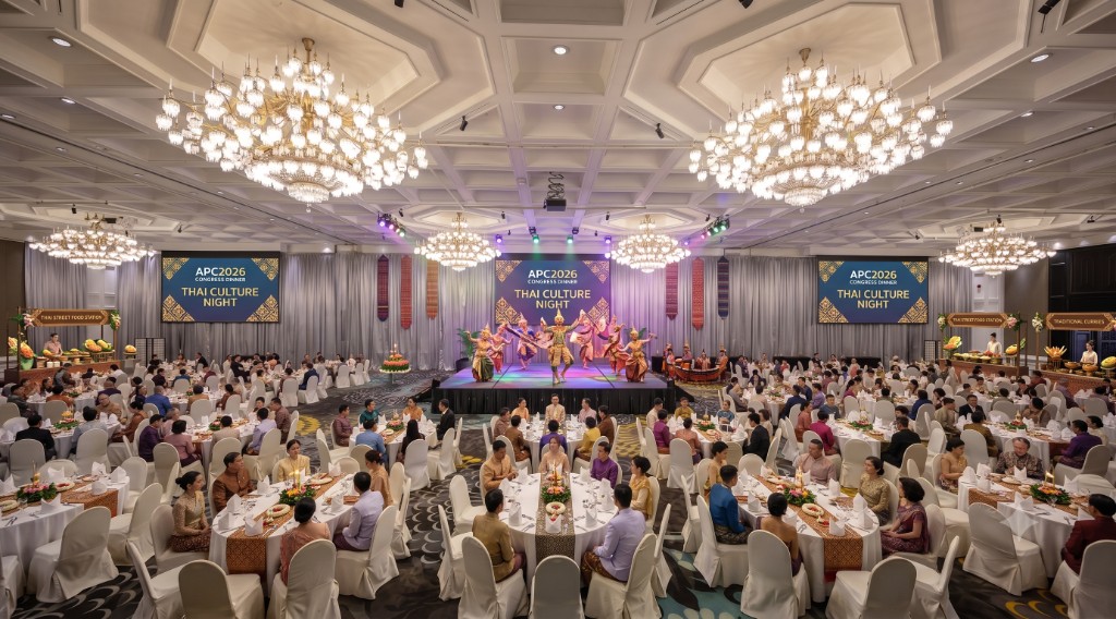 APC 2026 Congress Dinner Thai Culture Night at Vibhavadi Ballroom with cultural performances and Thai culinary stations